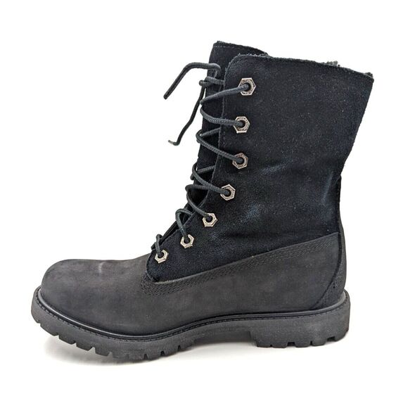 Timberland Authentic Women Waterproof Fleece Fold Down Boot Black Leather US 6.5 - Picture 6 of 15